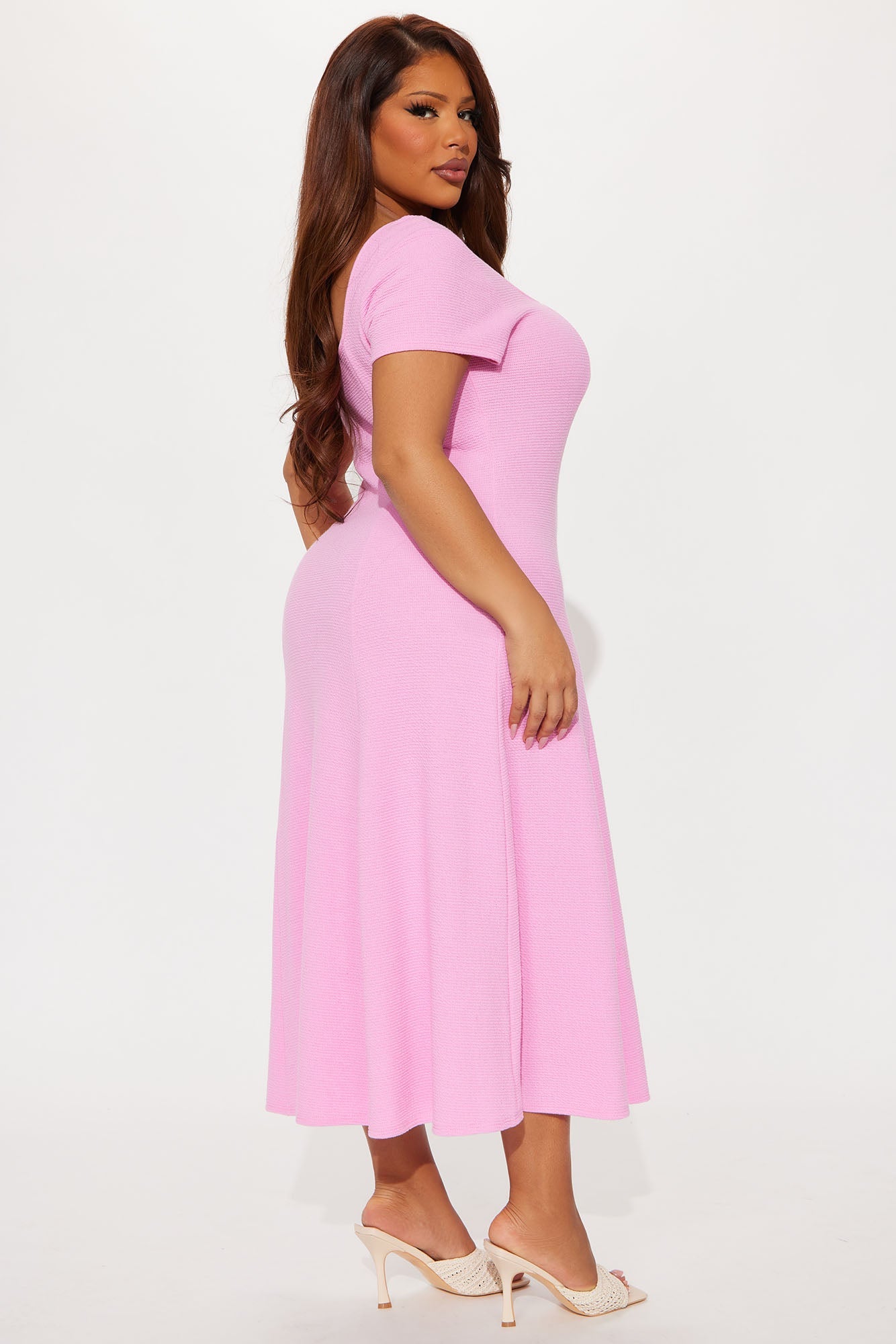 Just A Moment Scoop Neck Midi Dress - Pink