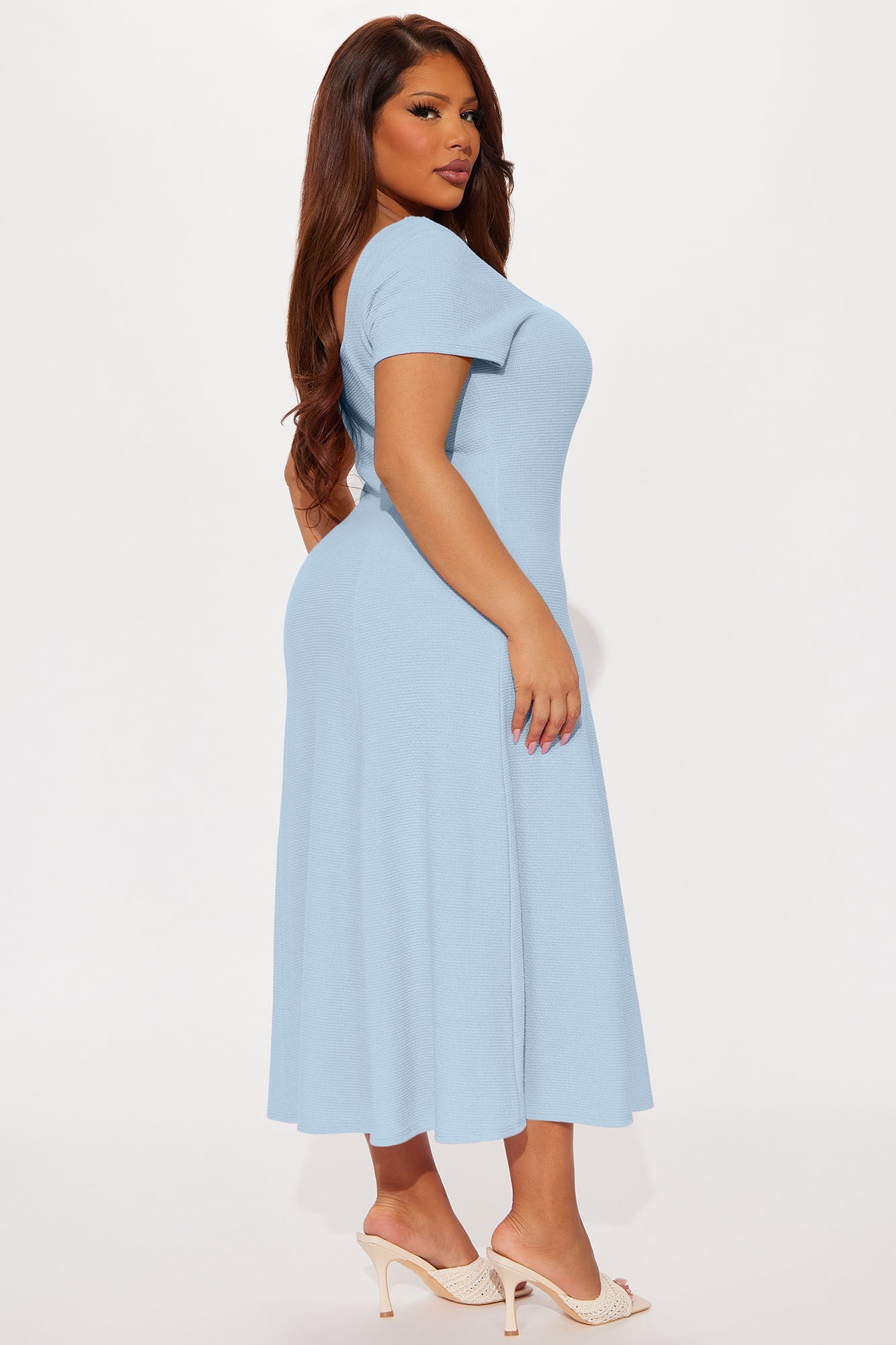Just A Moment Scoop Neck Midi Dress - Dusty Blue
