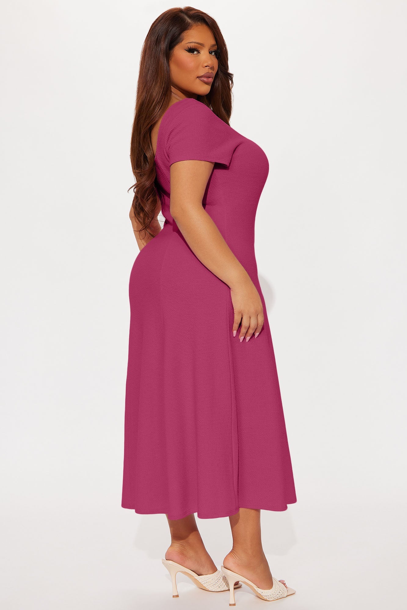 Just A Moment Scoop Neck Midi Dress - Magenta