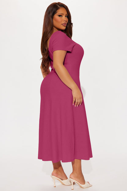 Just A Moment Scoop Neck Midi Dress - Magenta