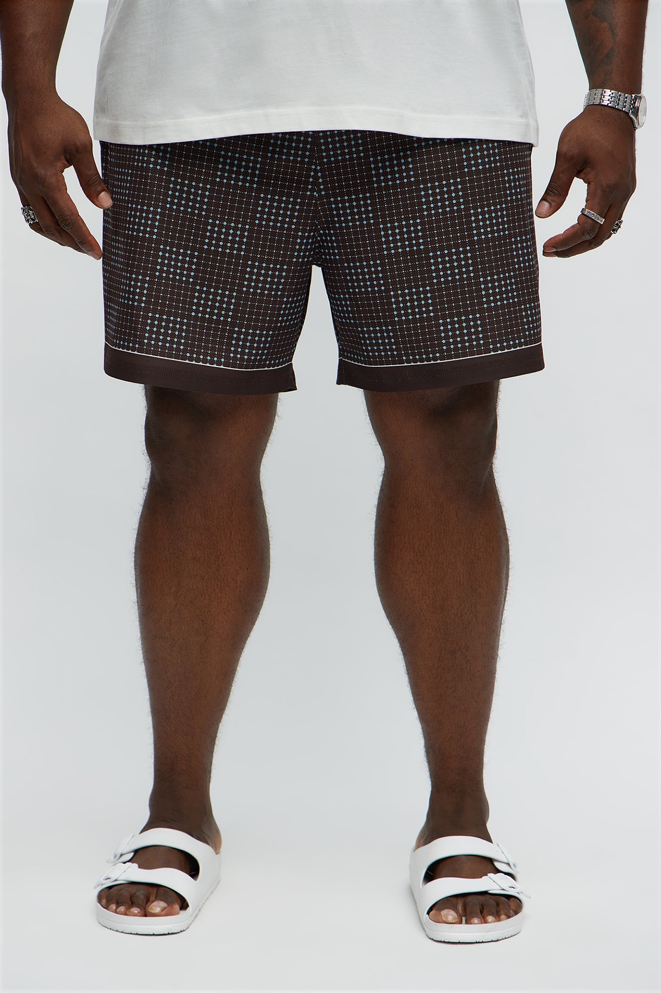 Grid Walk Printed Swim Mid Trunk - Brown/combo