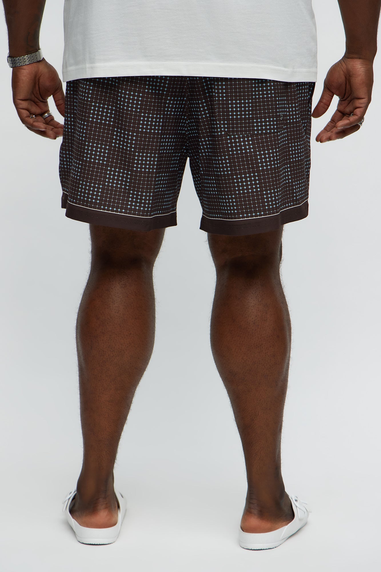 Grid Walk Printed Swim Mid Trunk - Brown/combo