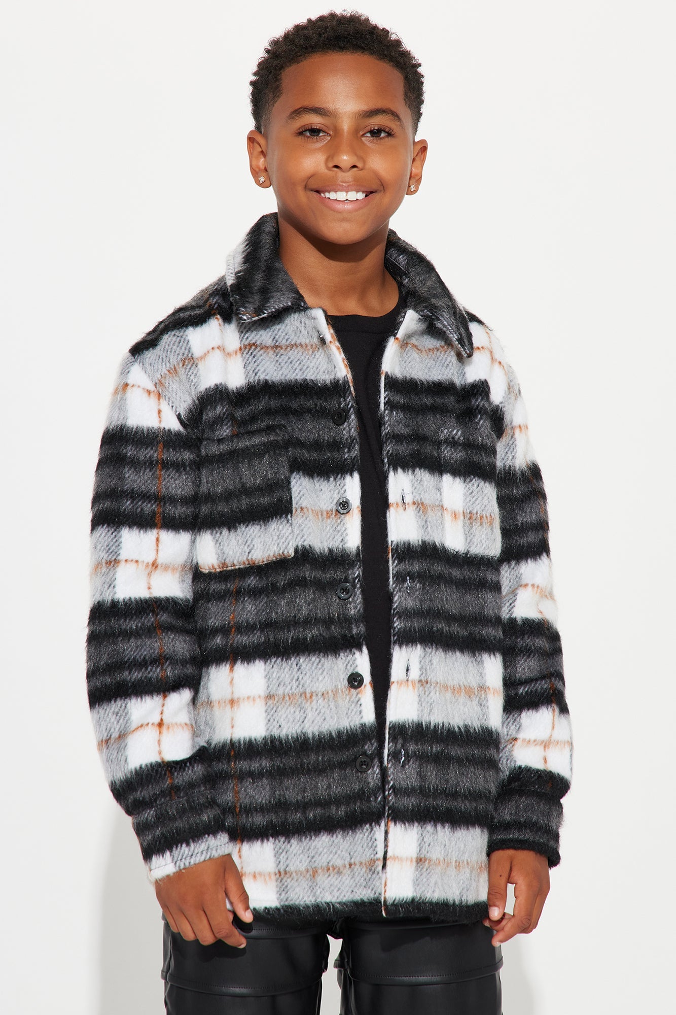 Mini Move Up Plaid Shacket - Black/Grey