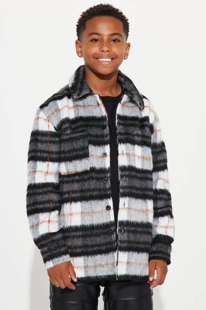 Mini Move Up Plaid Shacket - Black/Grey