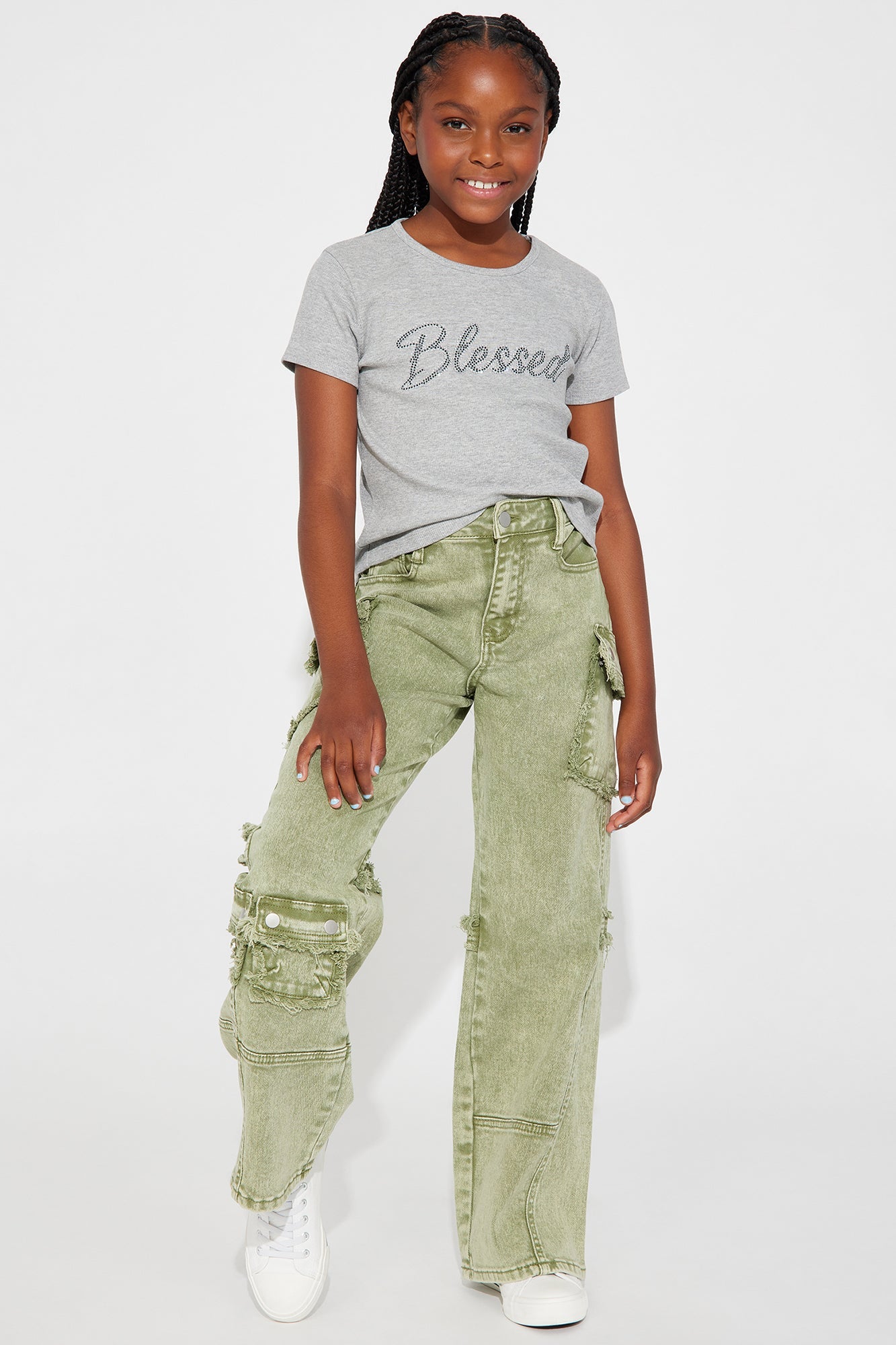Mini Gillie Cargo Fray Pocket Jean - Green