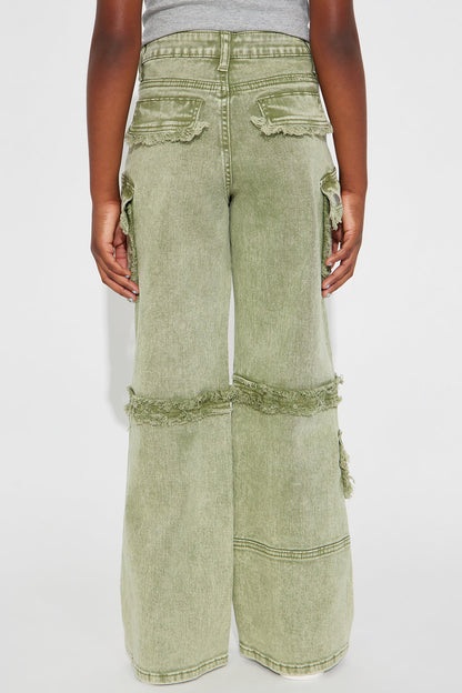 Mini Gillie Cargo Fray Pocket Jean - Green