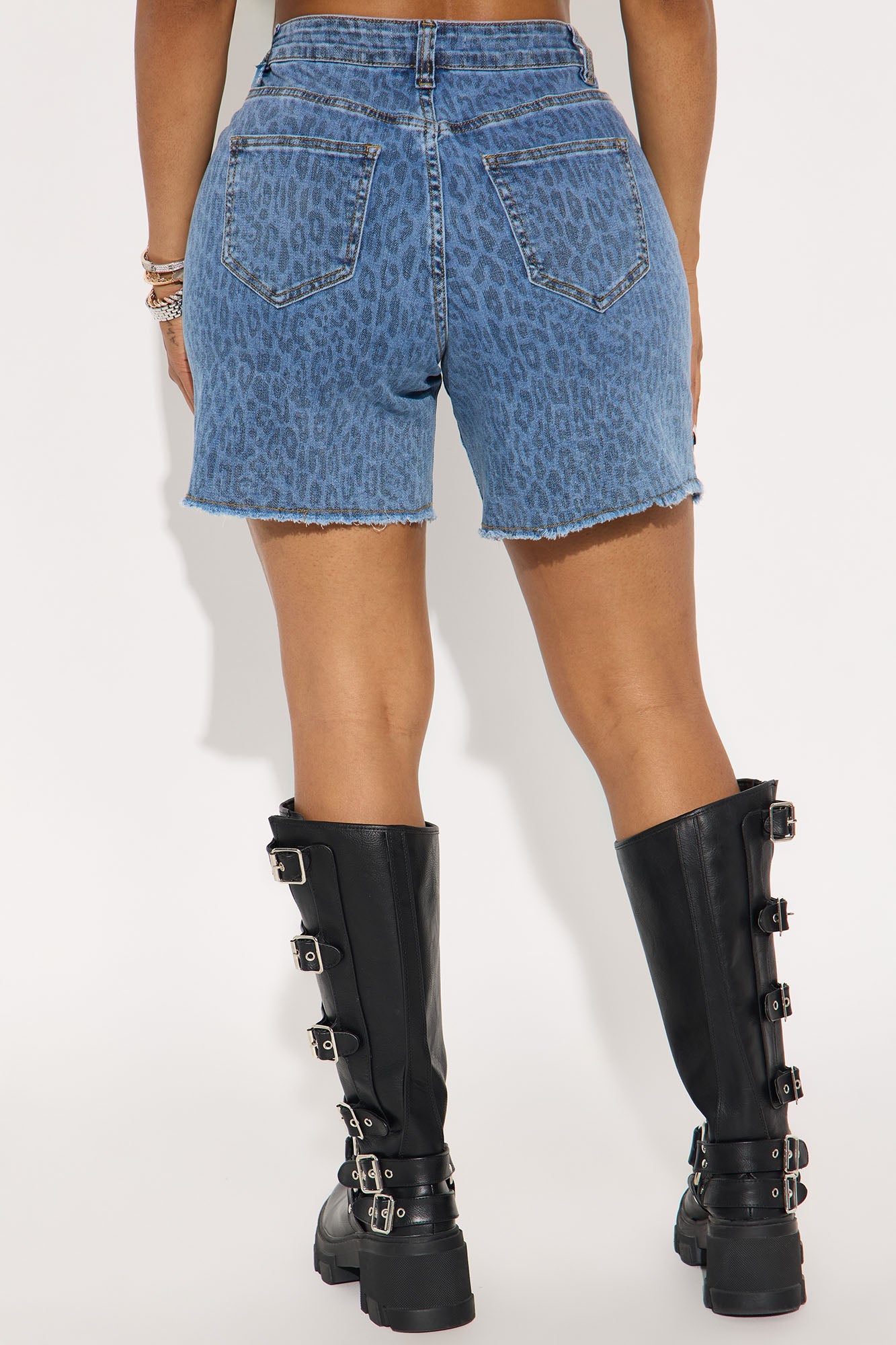 Wildin Leopard Print Bermuda Denim Shorts - Light Blue Wash