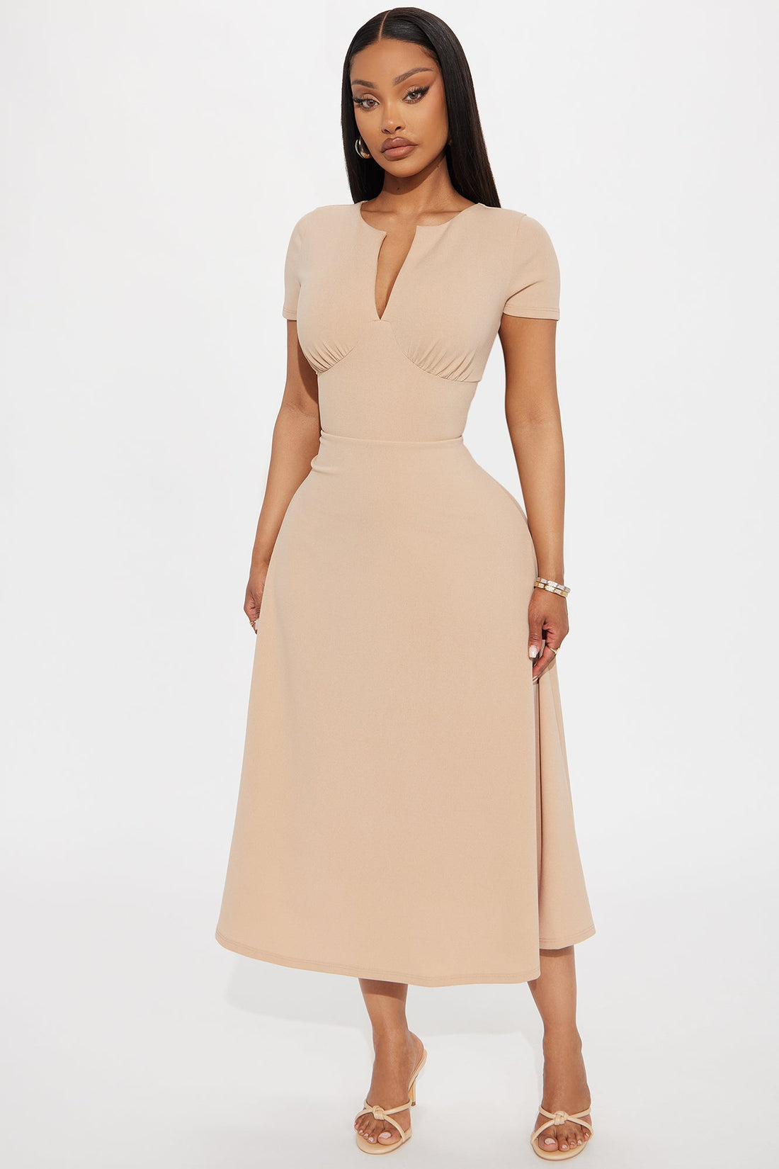 Charolette Short Sleeve Midi Dress - Taupe