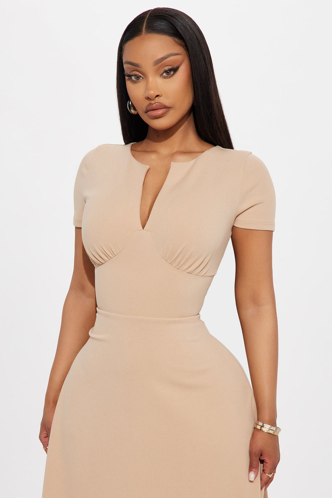 Charolette Short Sleeve Midi Dress - Taupe