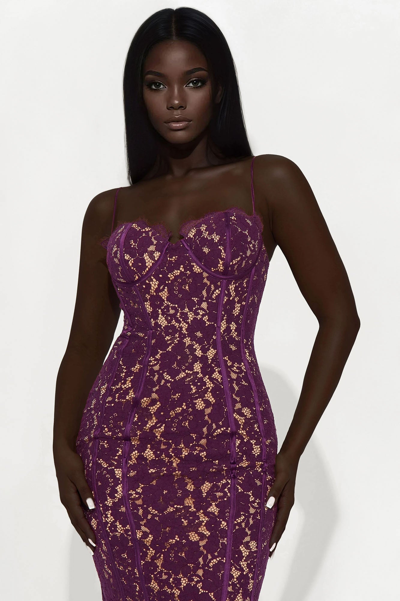 Lady In Lace Midi Dress - Plum