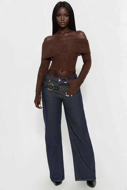 Minerva Off Shoulder Long Sleeve Top - Chocolate