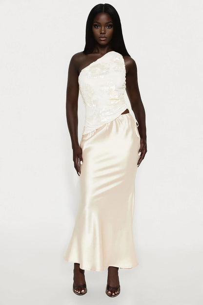 Floral Glow One Shoulder Asymmetrical Top - Ivory