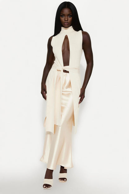 Make Up Your Mind Tie Waist Sweater - Ivory