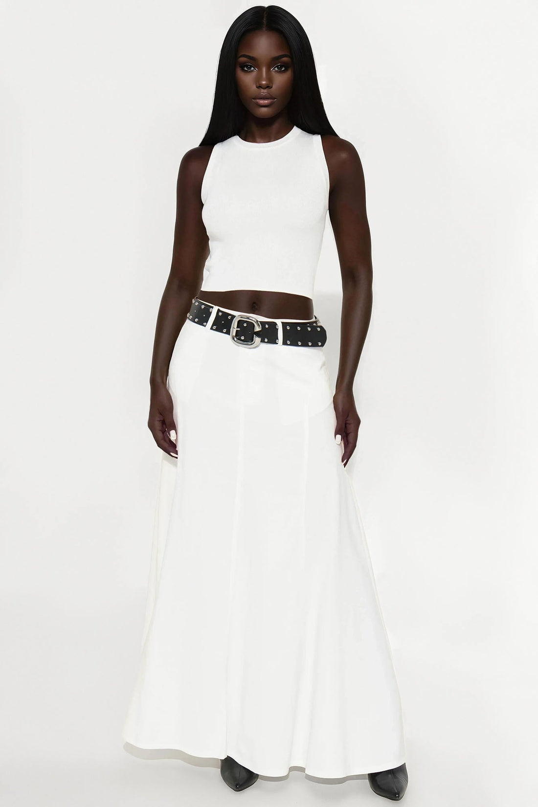 Harlow Maxi A Line Pleated Rayon Blend Skirt - Ivory