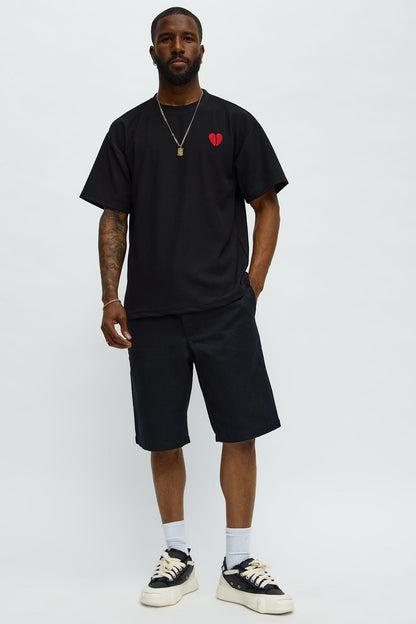 Broken Heart Textured Short Sleeve Tee - Black