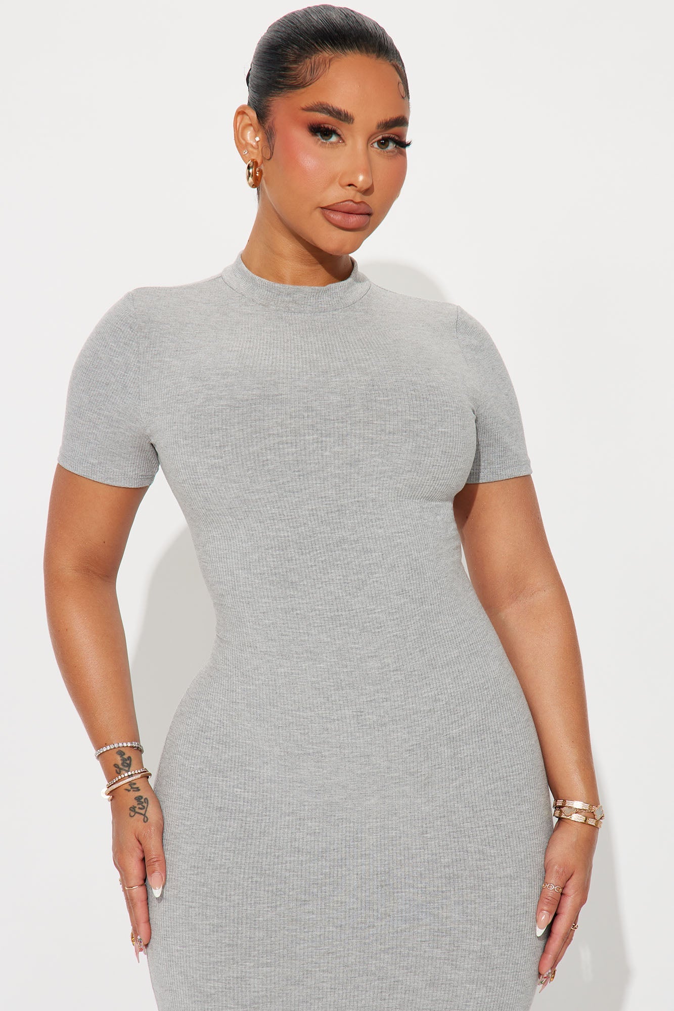 Cora Snatched Maxi Dress - Heather Grey