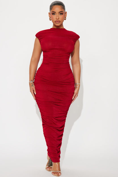 Sofie Ruched Maxi Dress - Red