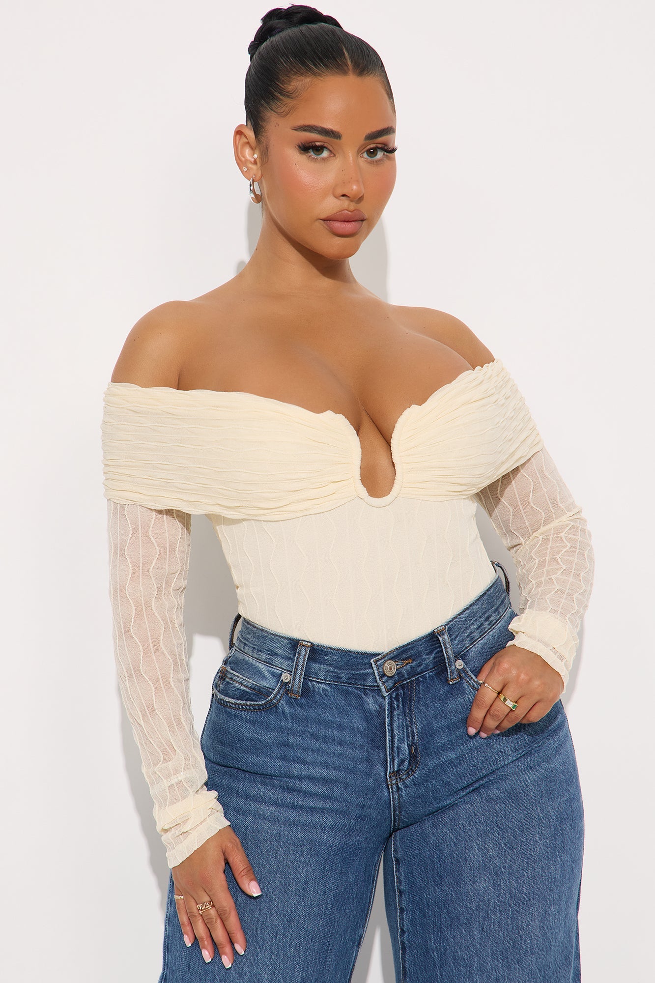 Olive Off Shoulder Bodysuit - Ivory