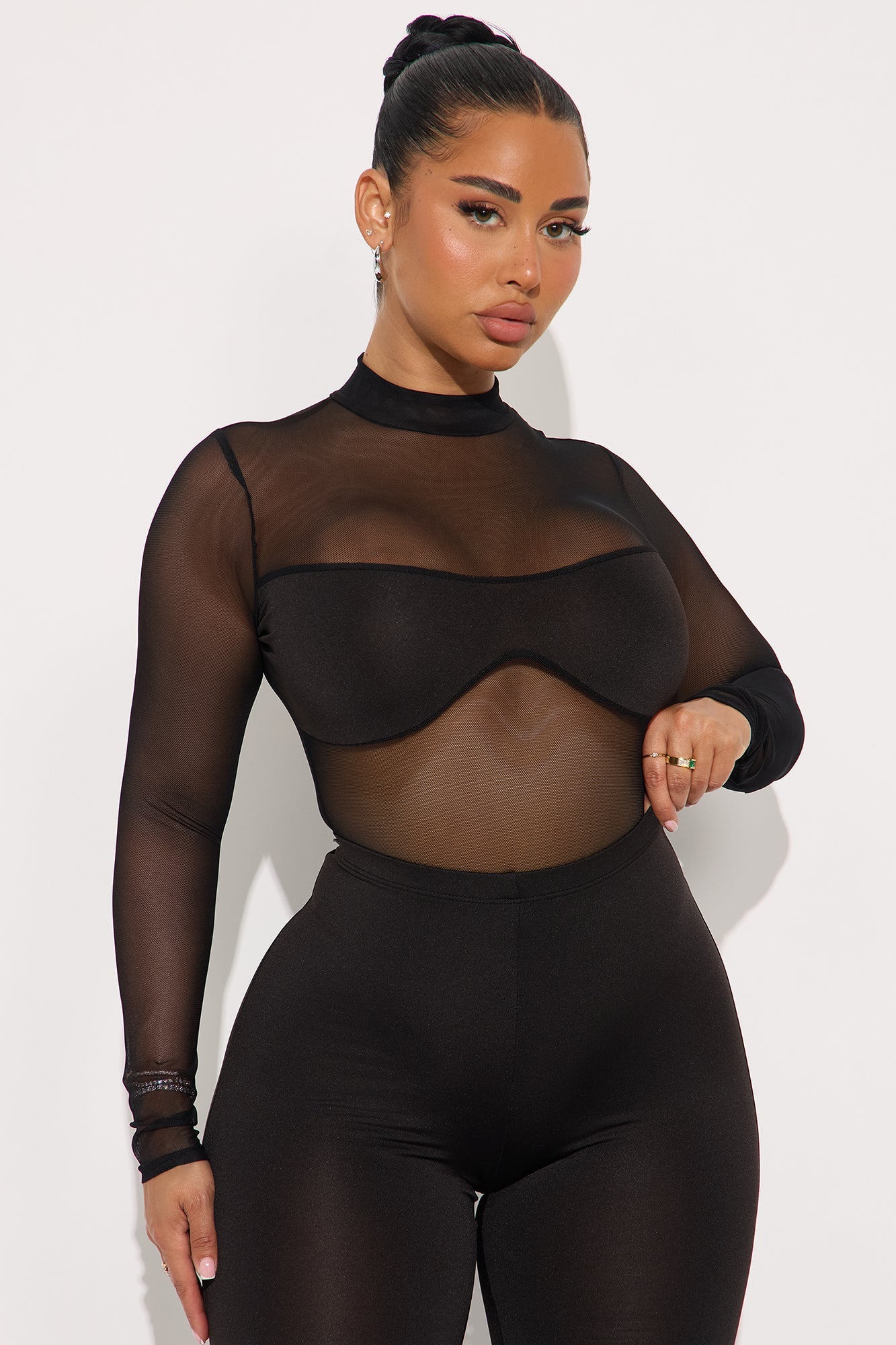 Brenda Sheer Bodysuit Pant Set - Black