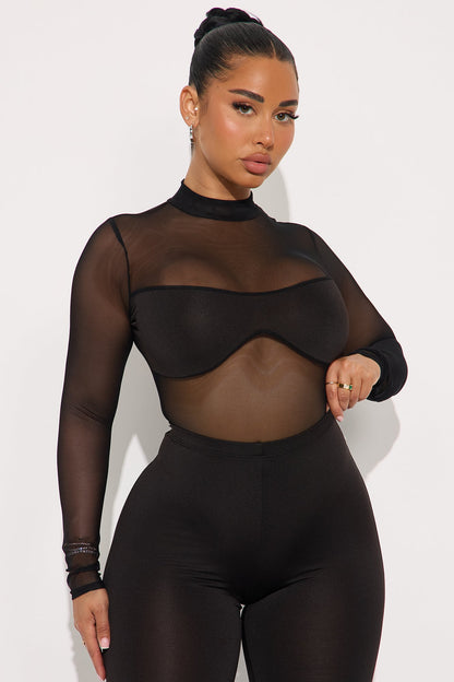 Brenda Sheer Bodysuit Pant Set - Black