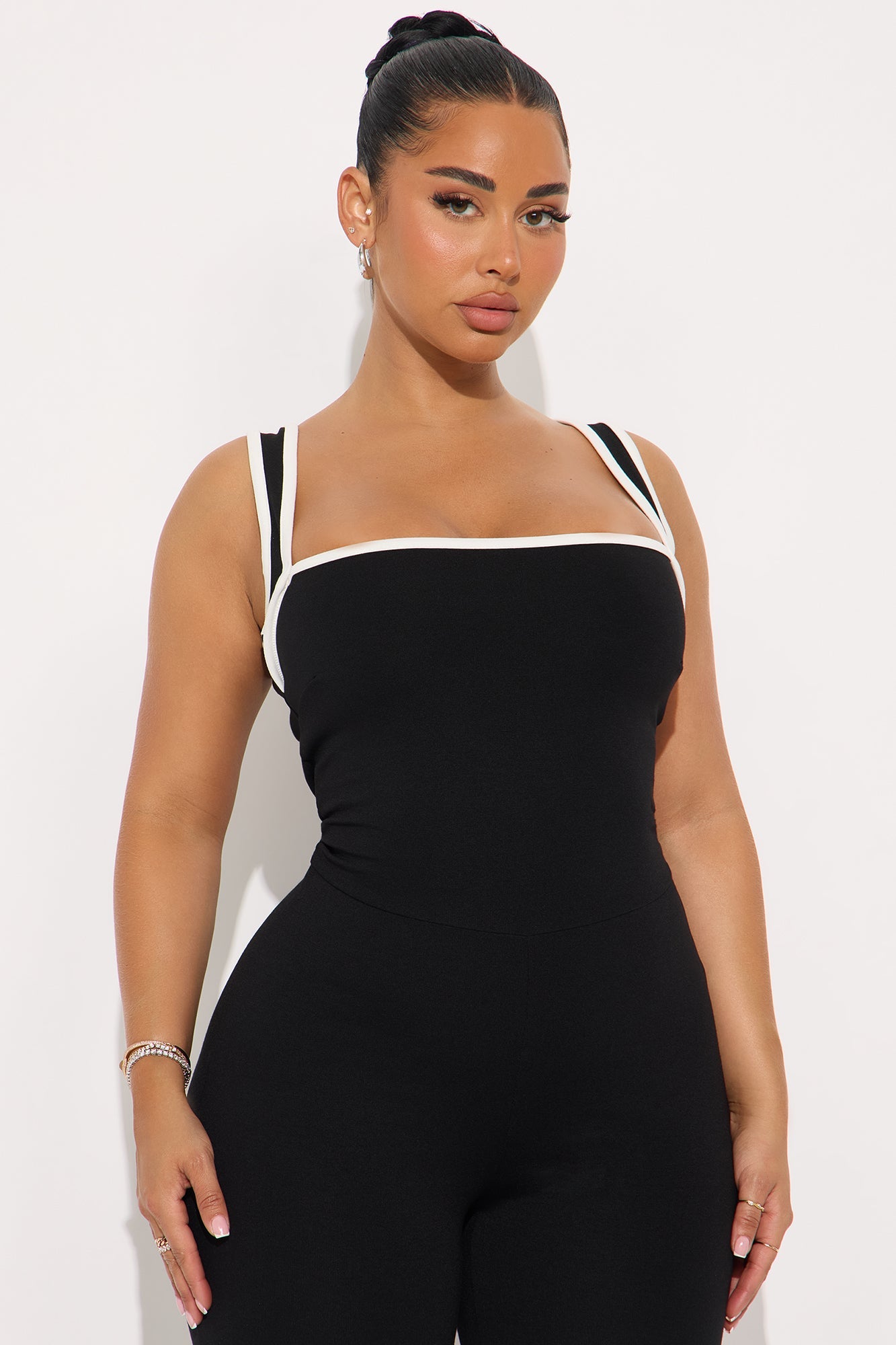 His Loss Contrast Trim Capri Jumpsuit - Black/White