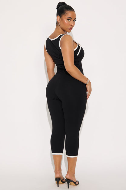His Loss Contrast Trim Capri Jumpsuit - Black/White
