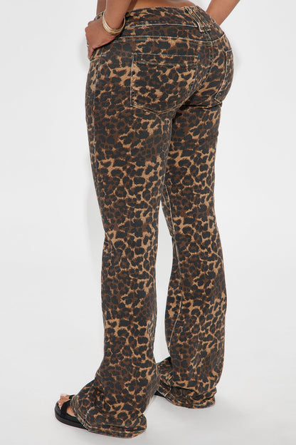 Wild One Leopard Print Flare Jeans - Brown/combo