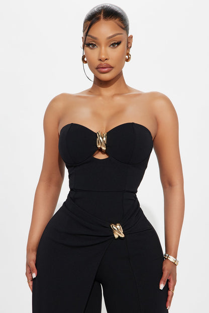 Have It All Draped Strapless Jumpsuit - Black