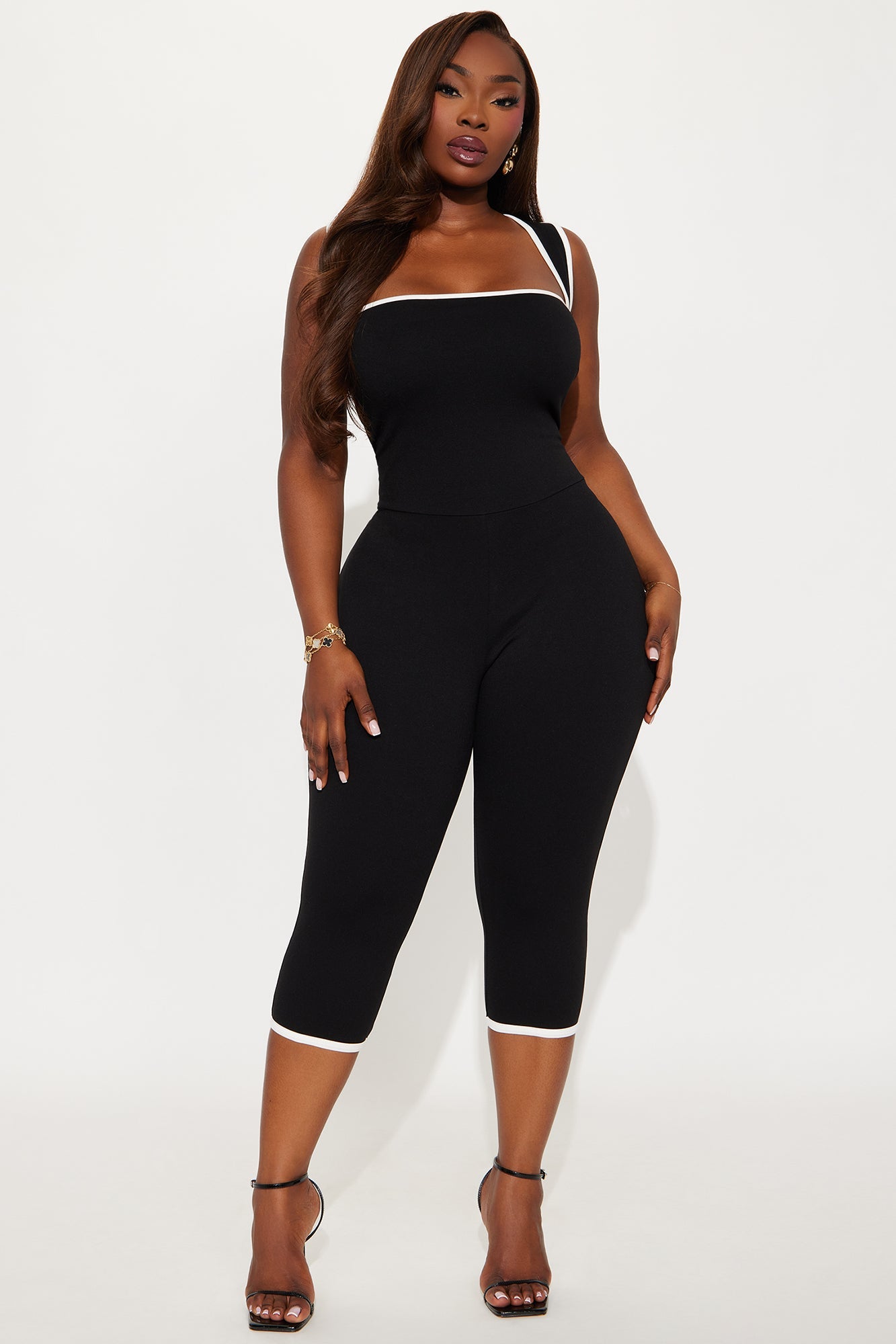 His Loss Contrast Trim Capri Jumpsuit - Black/White