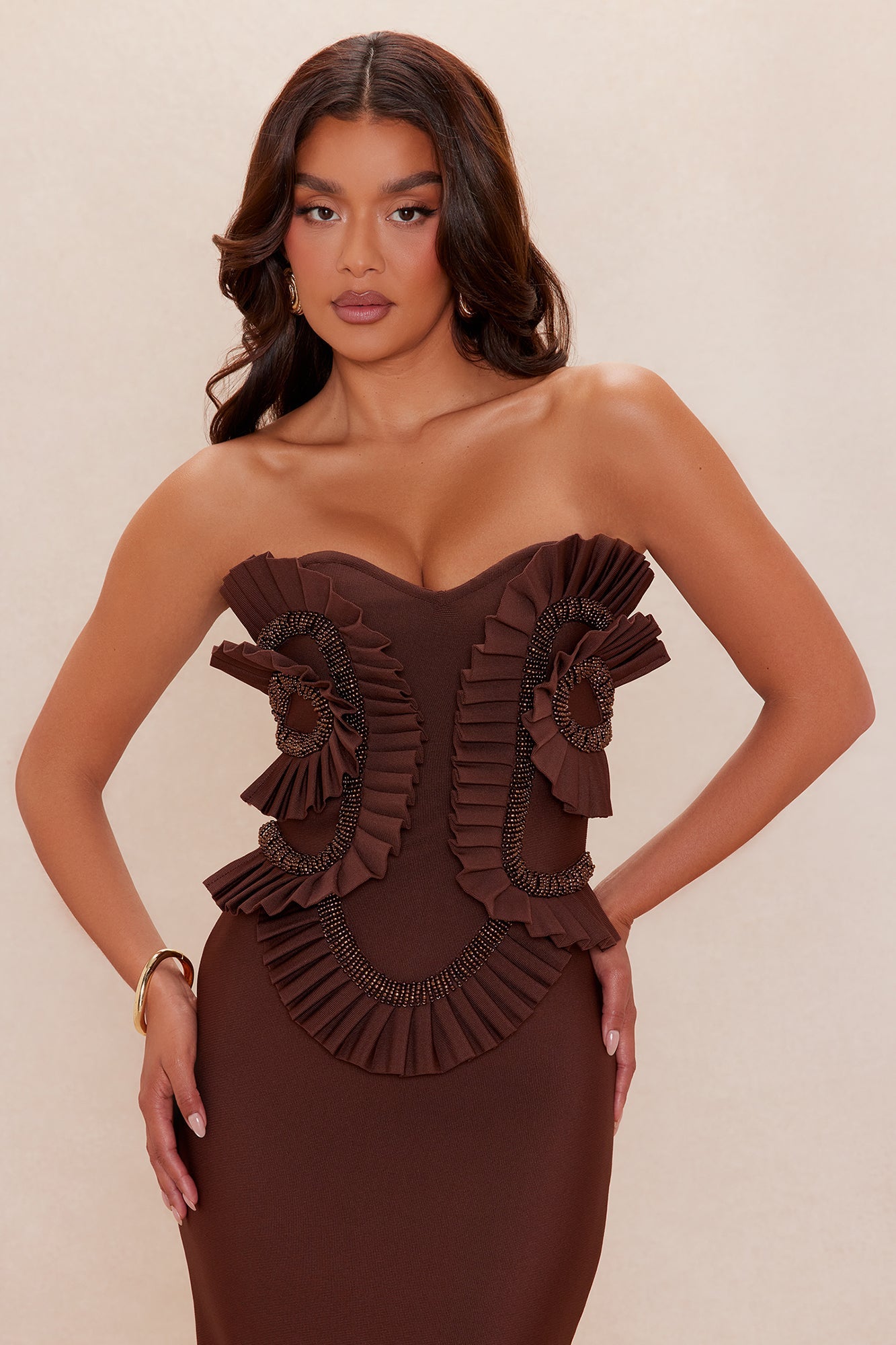 Jade Beaded Bandage Maxi Dress - Chocolate
