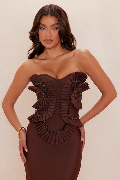 Jade Beaded Bandage Maxi Dress - Chocolate