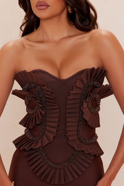 Jade Beaded Bandage Maxi Dress - Chocolate