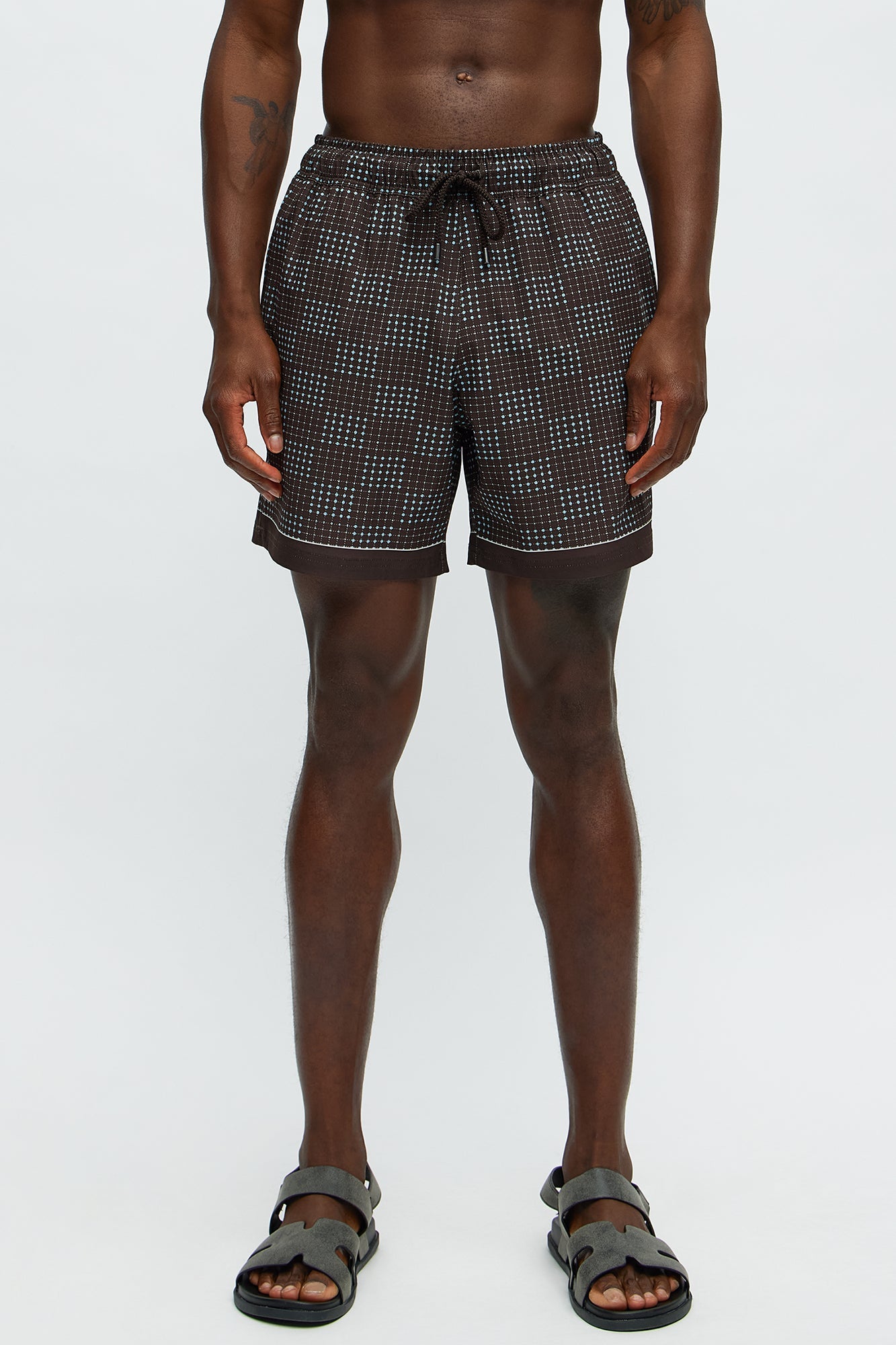 Grid Walk Printed Swim Mid Trunk - Brown/combo
