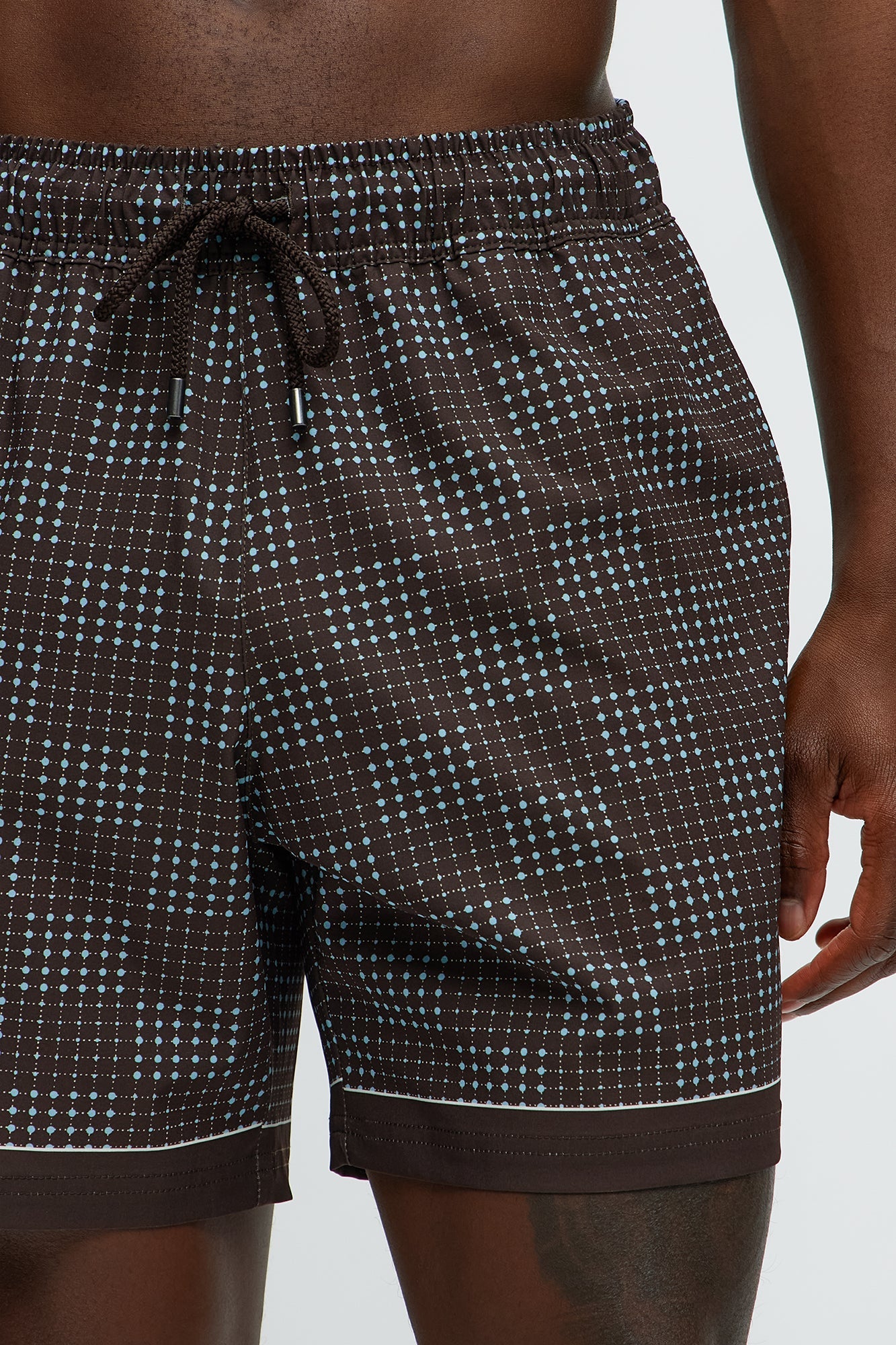 Grid Walk Printed Swim Mid Trunk - Brown/combo