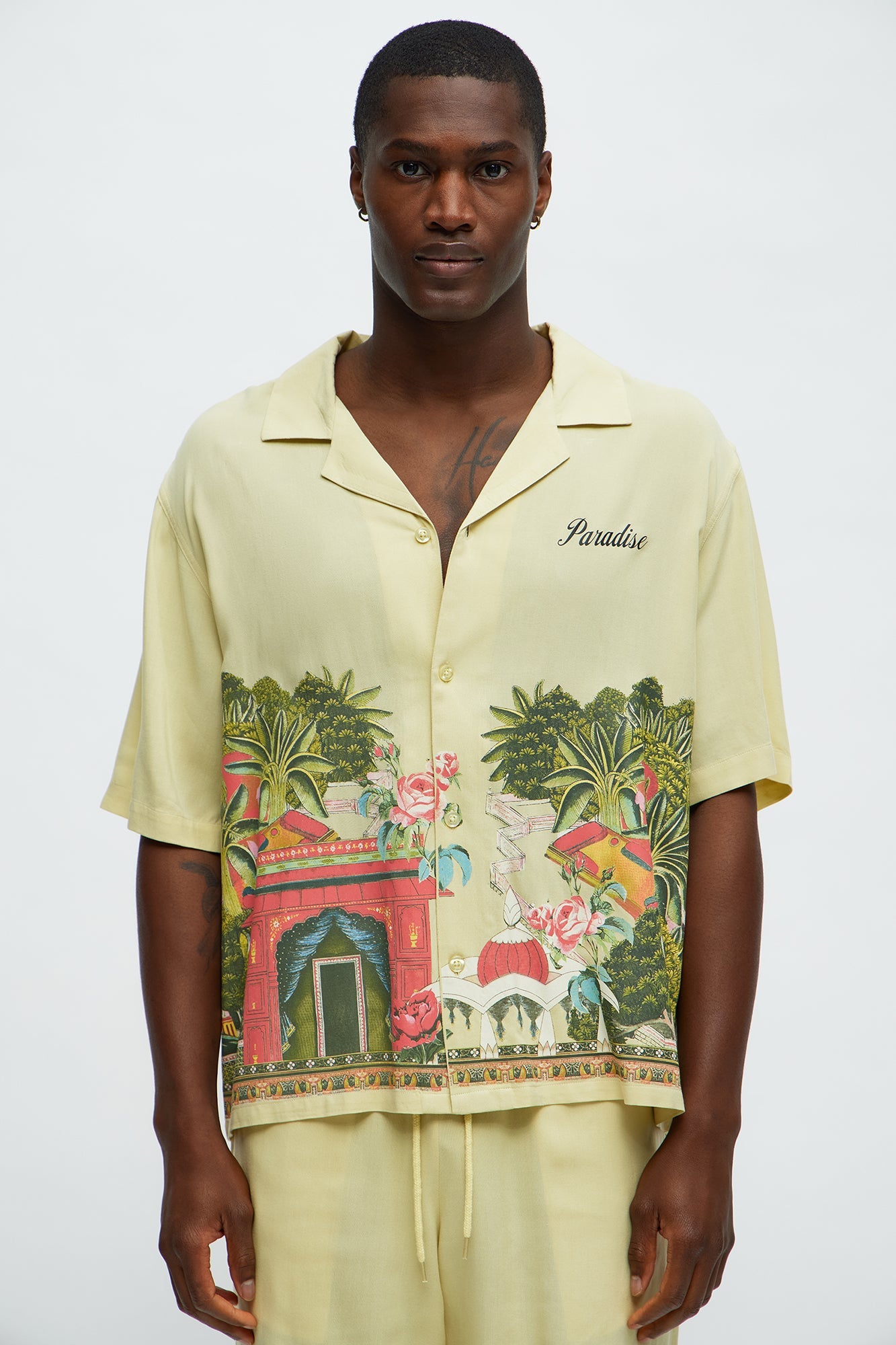 Paradise Set Short Sleeve Button Up Shirt - Lime