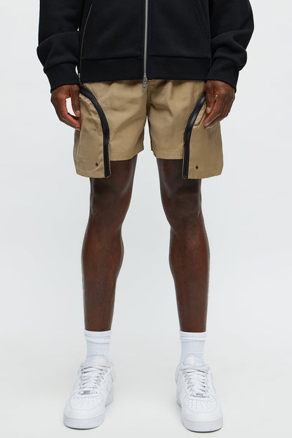 Cargo Pockets Relaxed Drawstring Shorts - Taupe