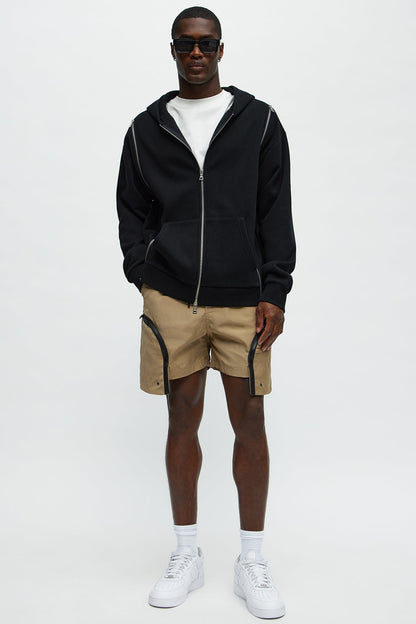 Cargo Pockets Relaxed Drawstring Shorts - Taupe