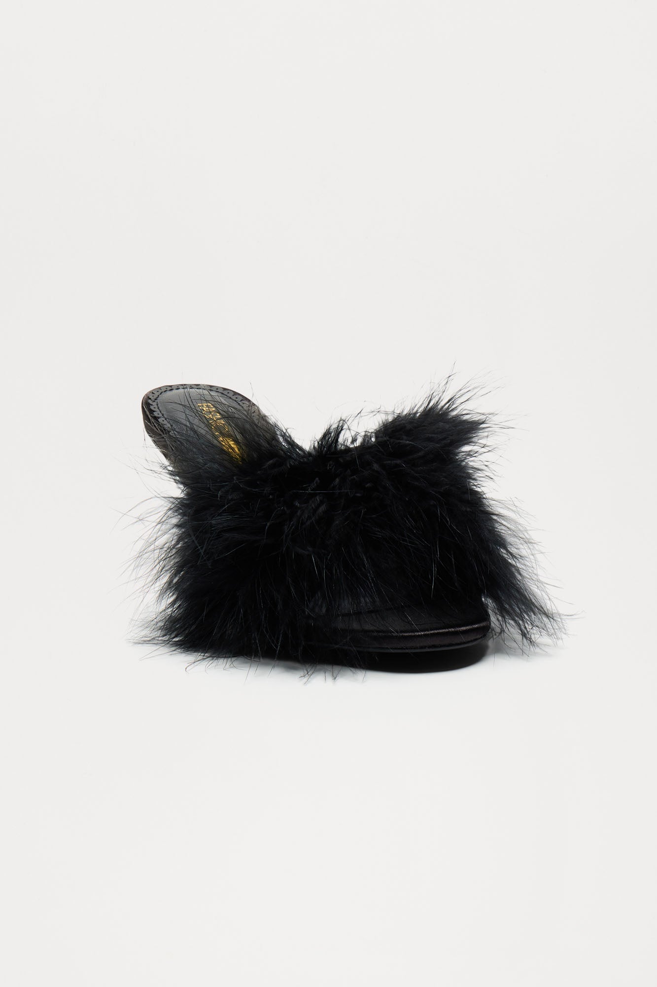 Fluffy Feather Kitten Heels - Black