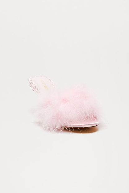 Fluffy Feather Kitten Heels - Pink