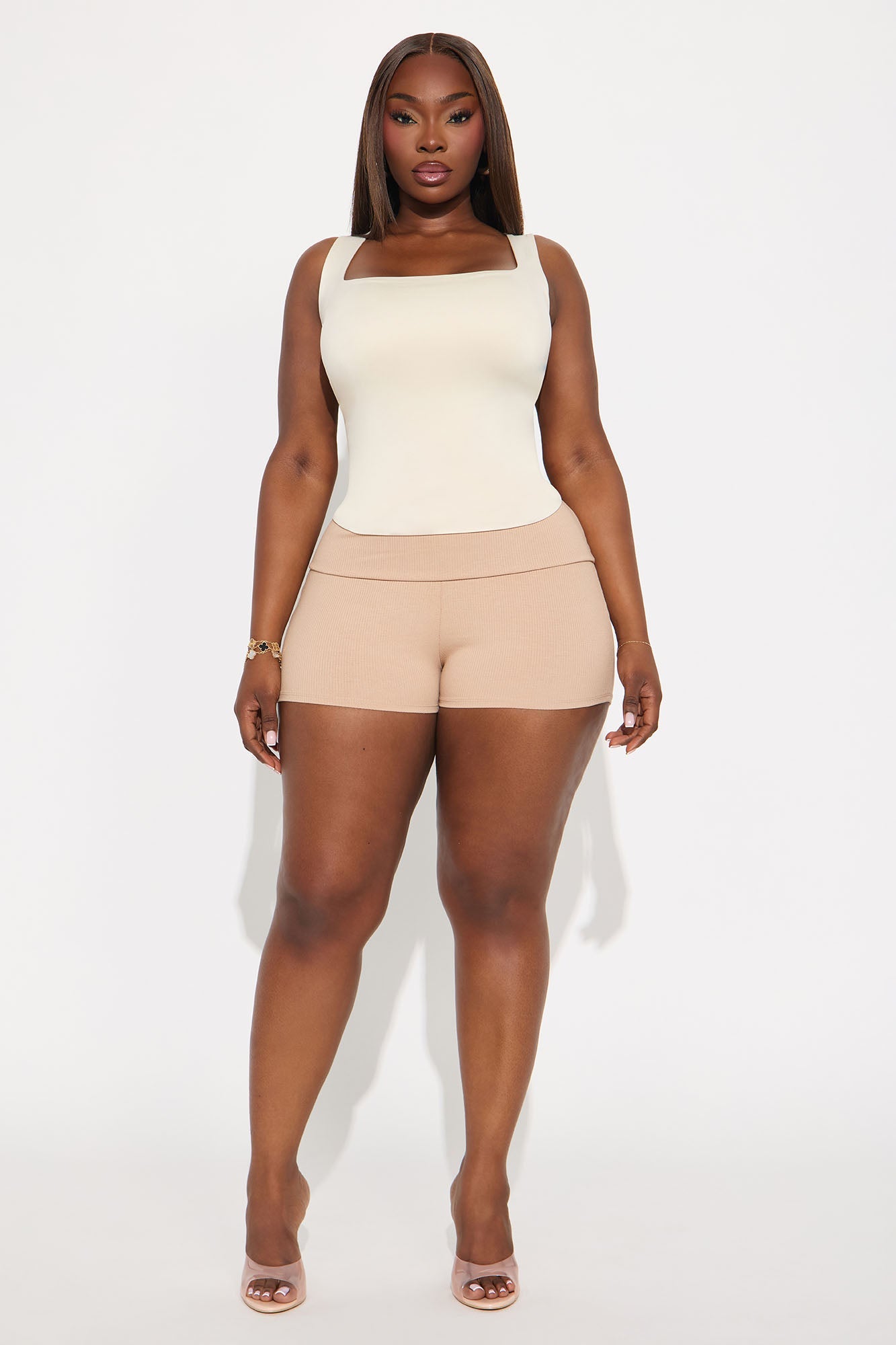 Ribbed Foldover Shorts - Tan