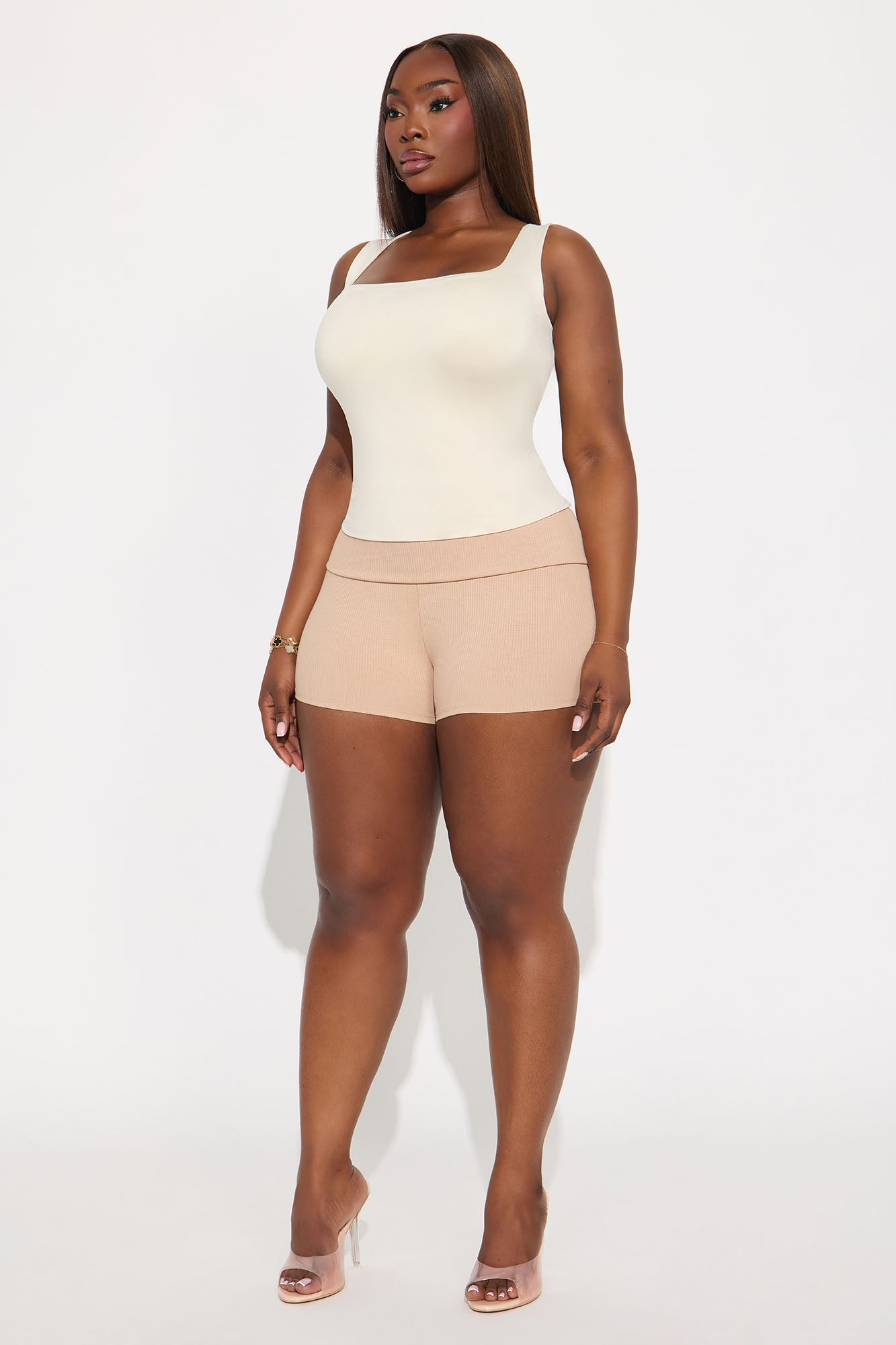 Ribbed Foldover Shorts - Tan