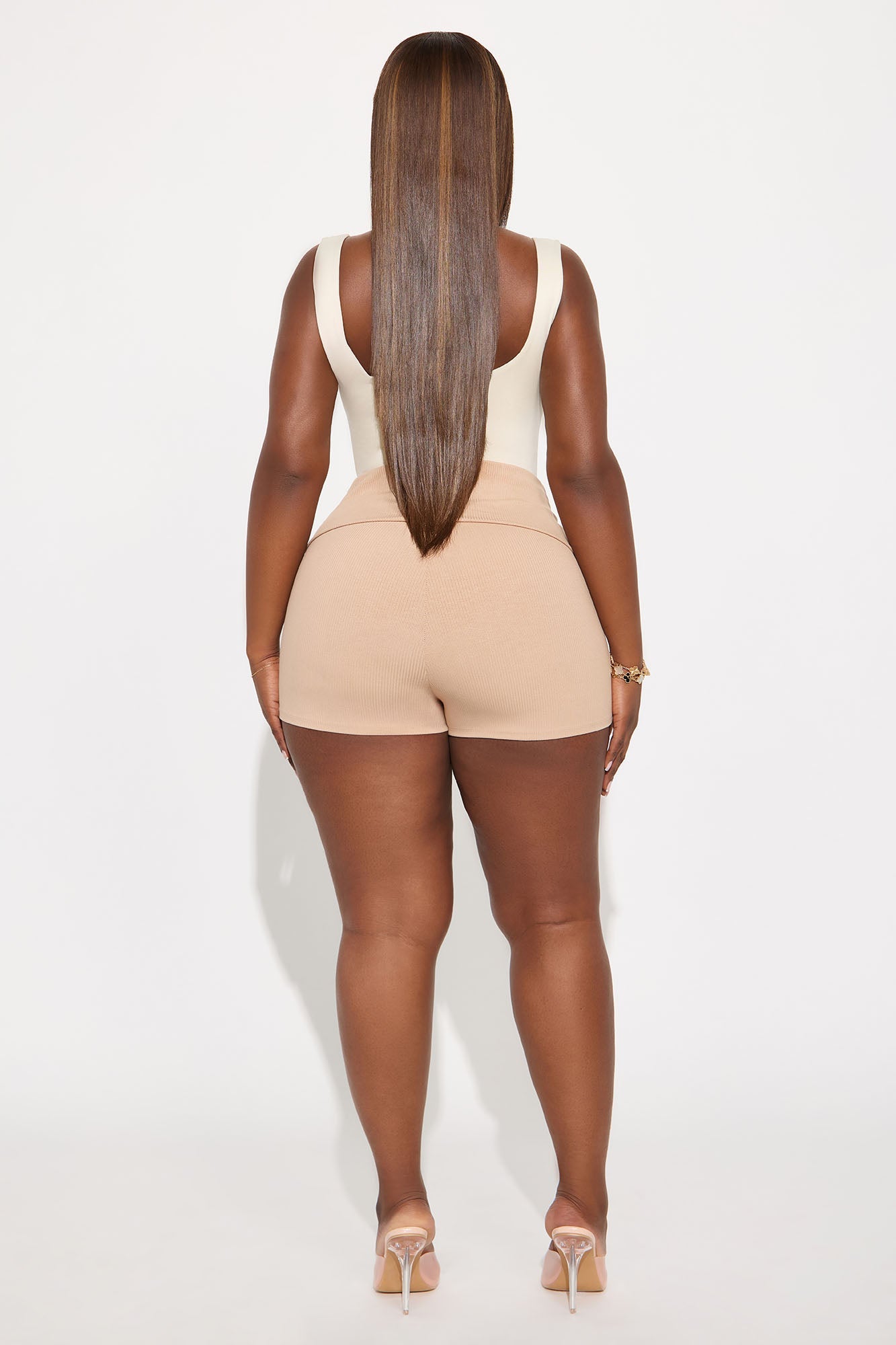 Ribbed Foldover Shorts - Tan
