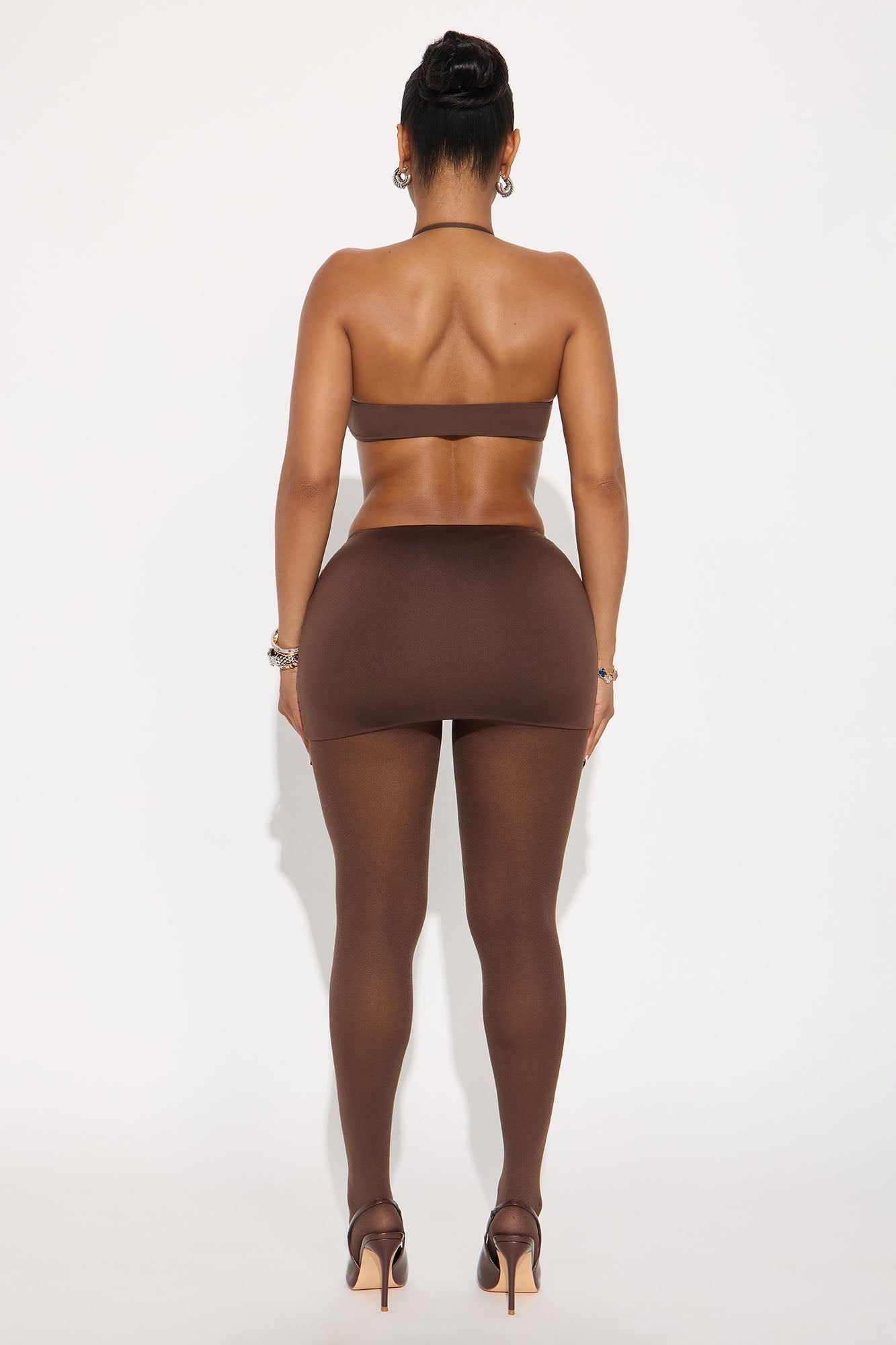 Second Skin Double Lined Halter Bra Top - Chocolate