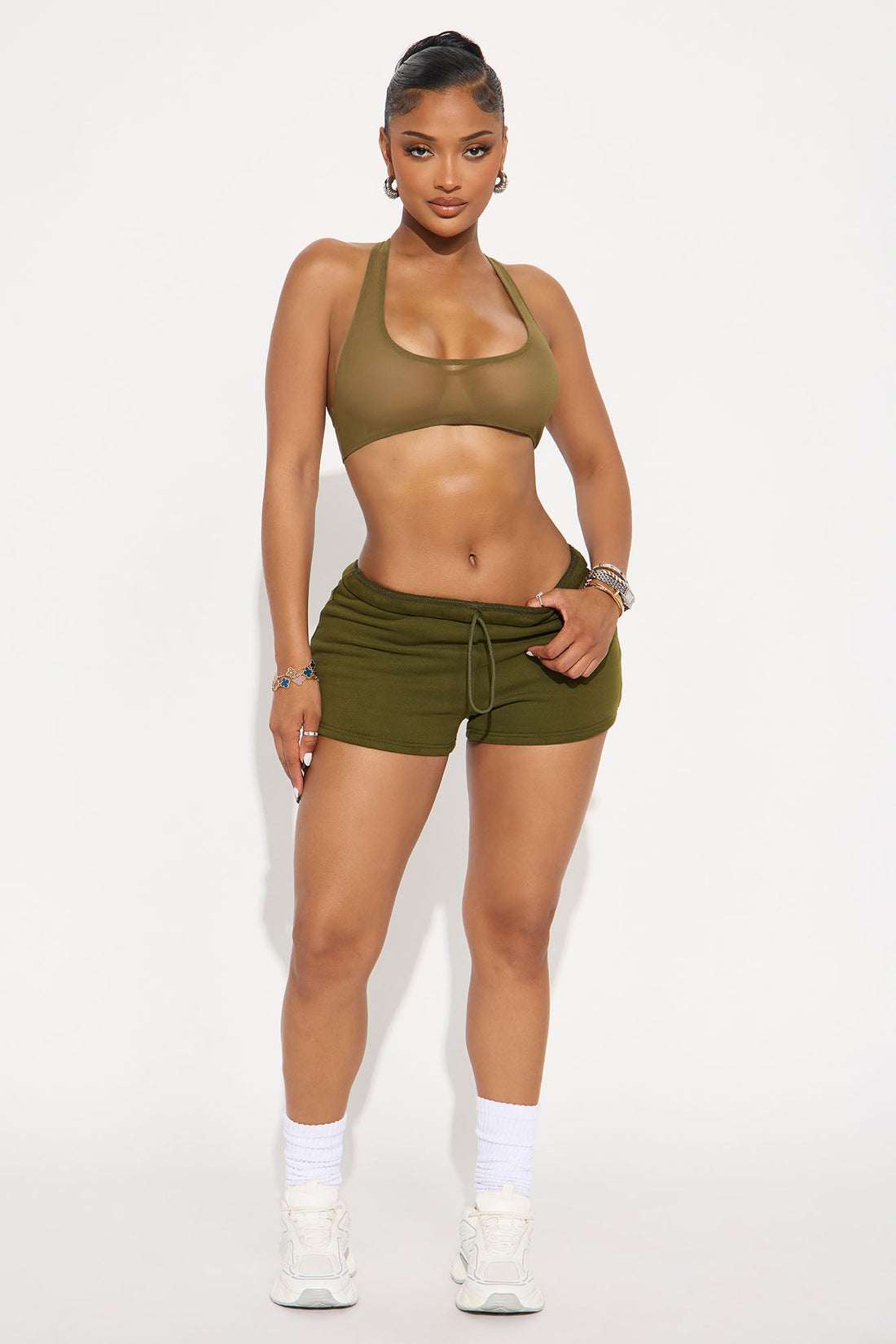 French Terry Drawstring Sweat Shorts - Olive