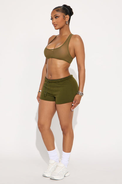 French Terry Drawstring Sweat Shorts - Olive