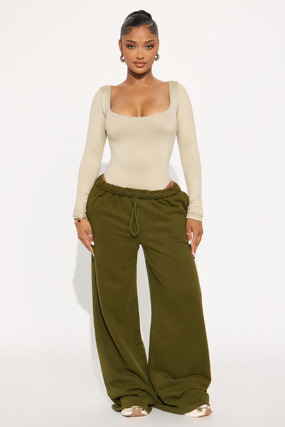 Contour Double Lined Long Sleeve Wide Scoop Neck Bodysuit - Stone