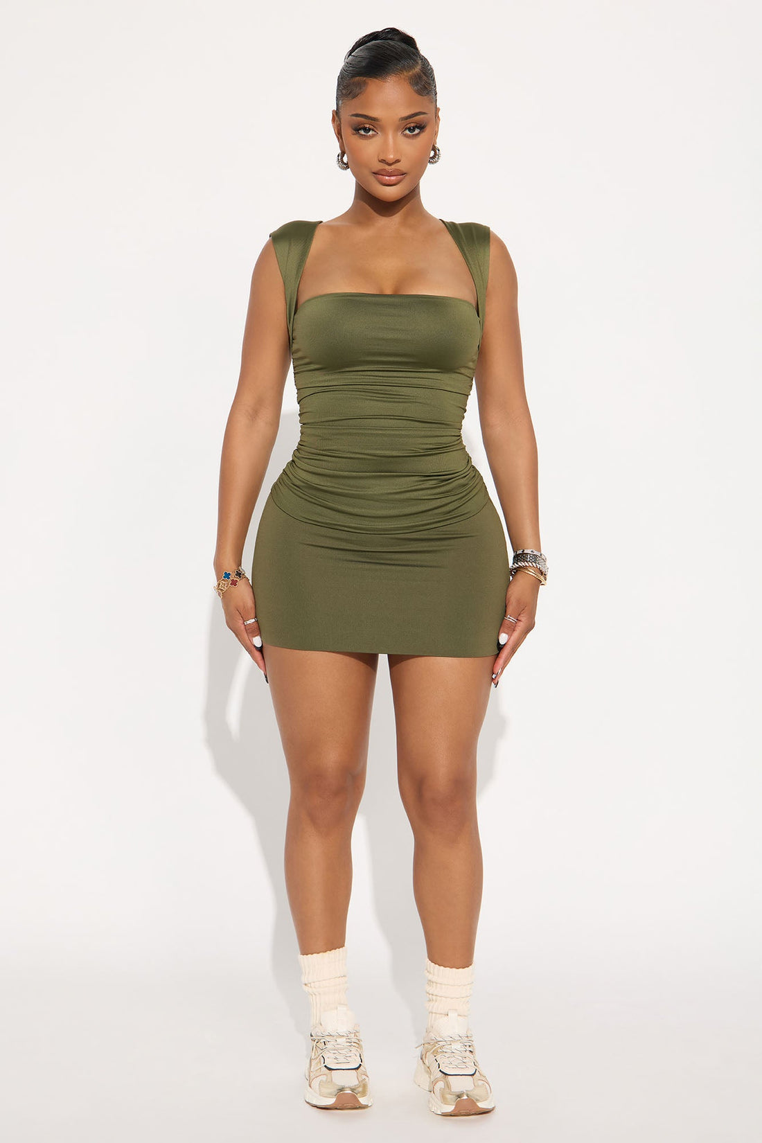 Contour Double Lined Mini Skirt - Military Green