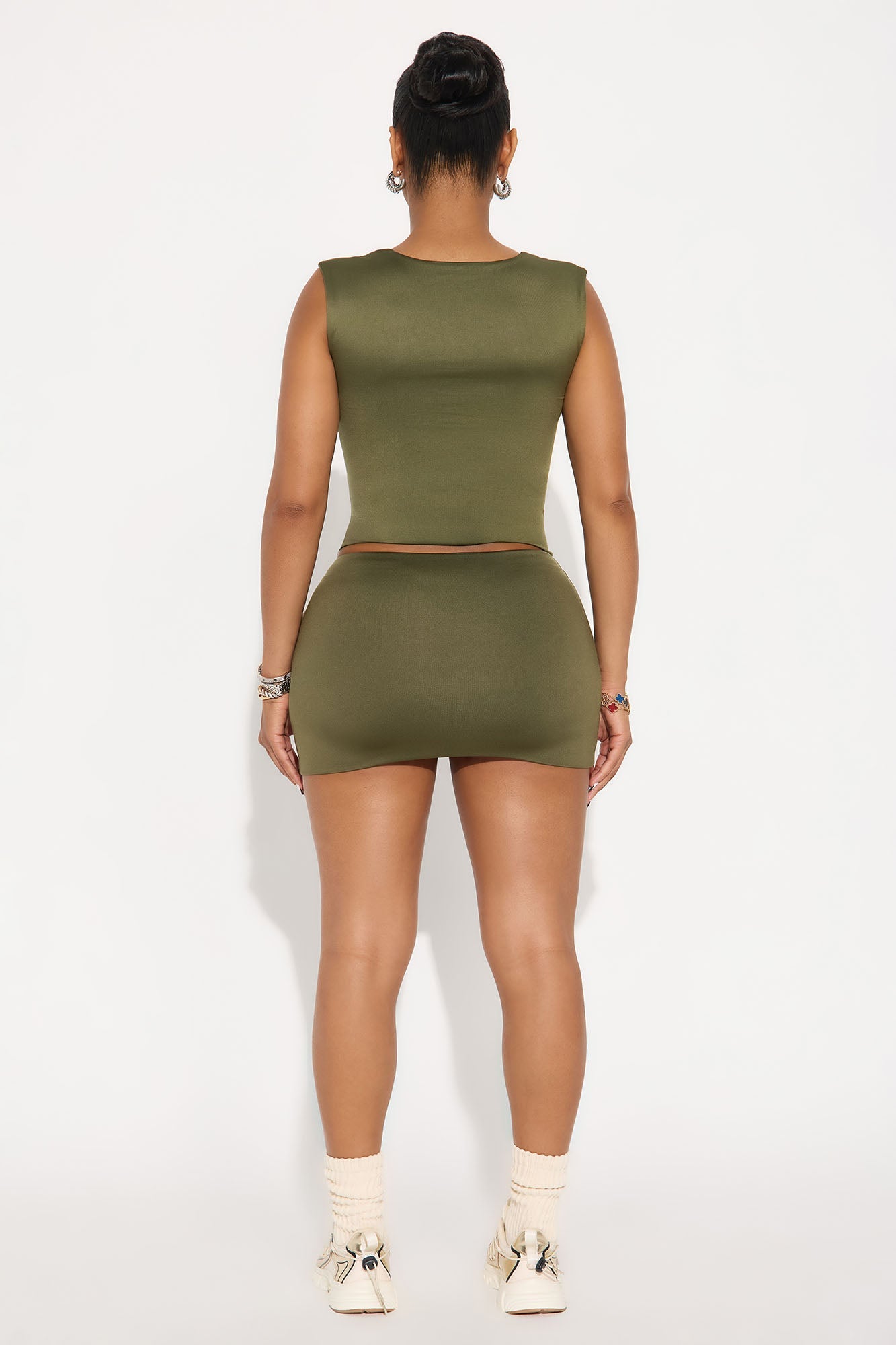 Contour Double Lined Mini Skirt - Military Green
