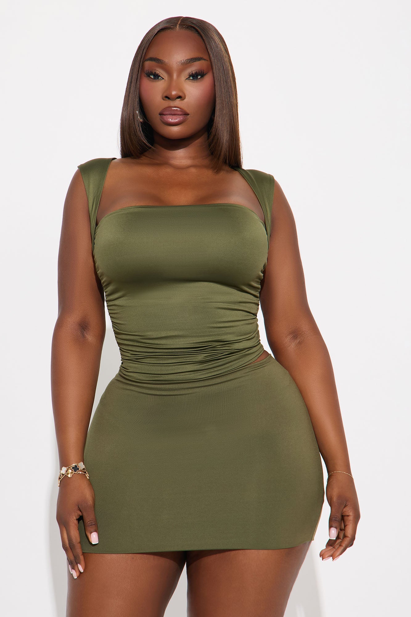 Contour Double Lined Mini Skirt - Military Green