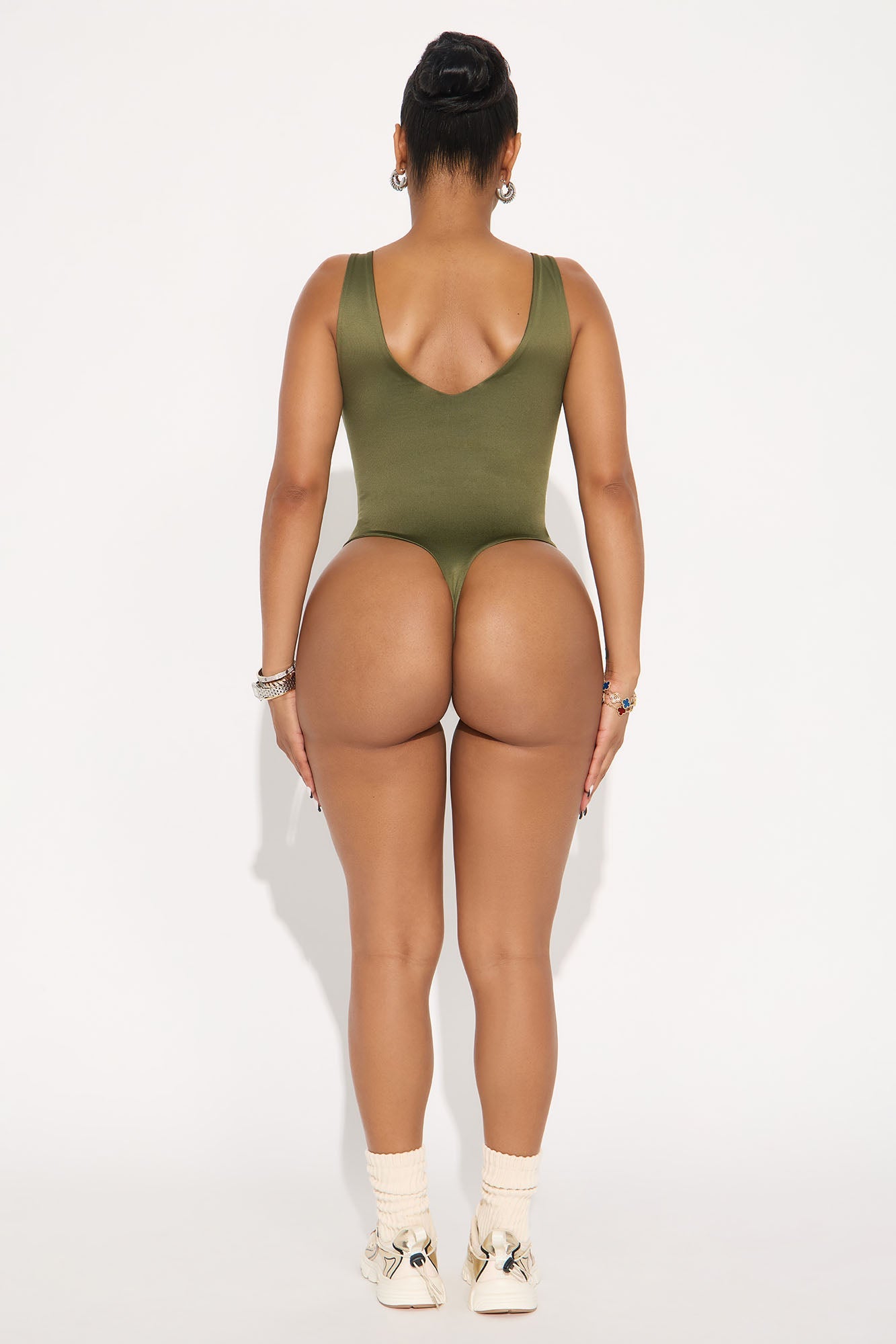 Contour Double Lined V-Neck Bodysuit - Military Green